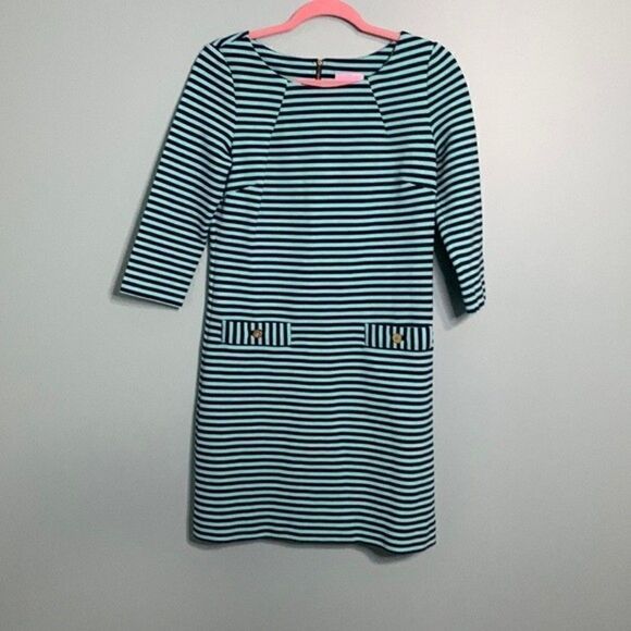 Lilly Pulitzer Charlene Aqua Stripe Ottoman Pocket Dress - Picture 3 of 11